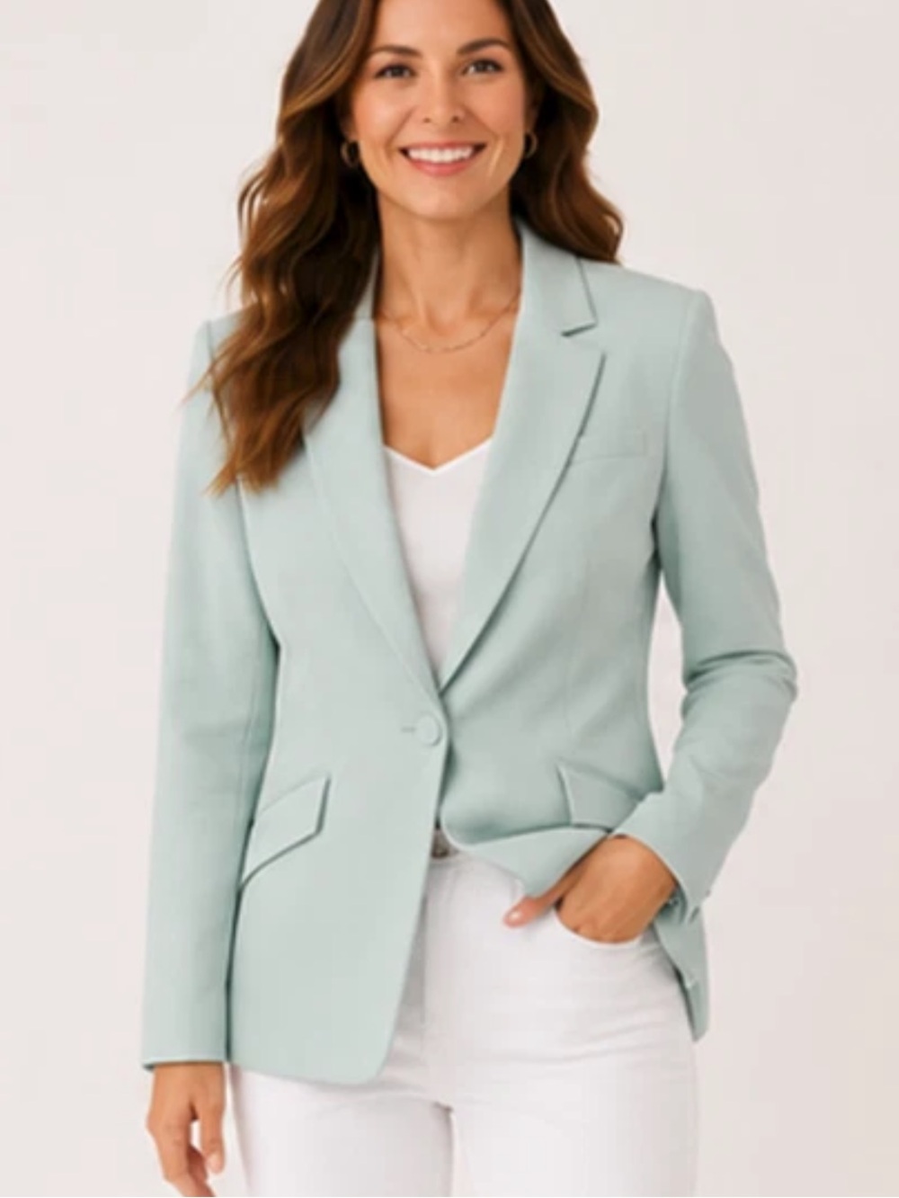 White House Black Market Lace Up Back Editor Blazer Mint Seafoam Green Size 12